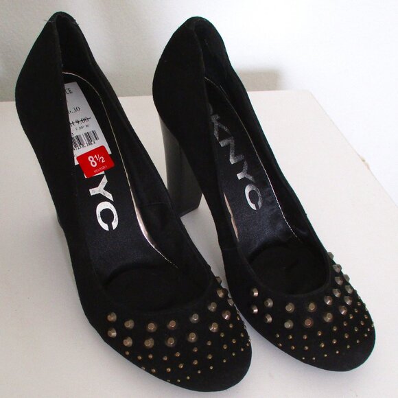 DKNYC "Denice" Womens Black Suede Copper Stud Pump w/4" Heels NWOB - Size 8.5M - Picture 2 of 11